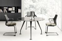Round Black Glass Top Meeting Table Ø 120 cm